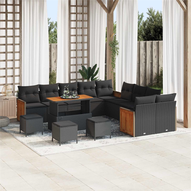 Afuera Living 18 Piece Poly Rattan Garden Sofa Set With Cushions in Black