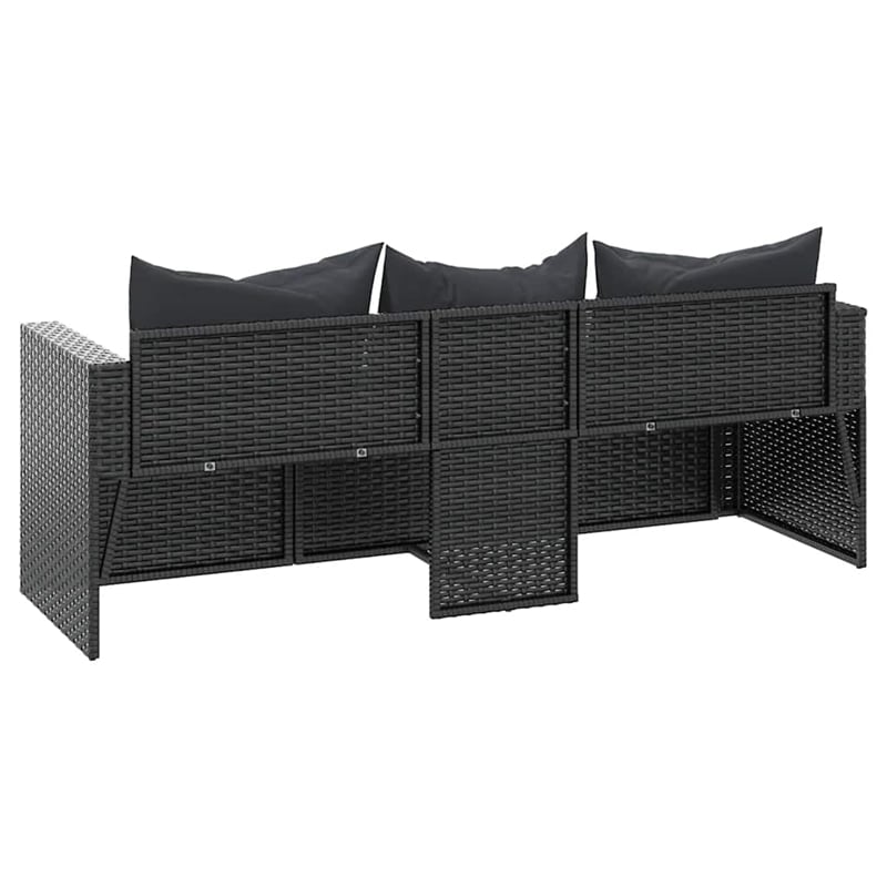 Afuera Living 3-Seater Poly Rattan Patio Sofa With Cushions in Black/Black Frame