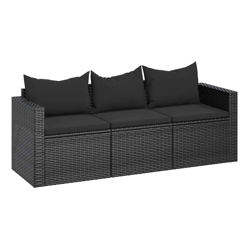 Afuera Living 3-Seater Poly Rattan Patio Sofa With Cushions in Black/Black Frame