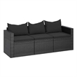 Afuera Living 3-Seater Poly Rattan Patio Sofa With Cushions in Black/Black Frame
