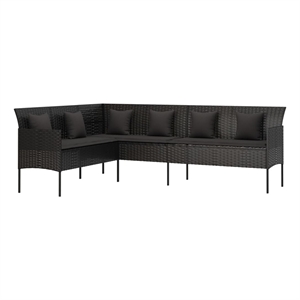 Afuera Living L-Shaped Poly Rattan Patio Sofa With Cushions in Black