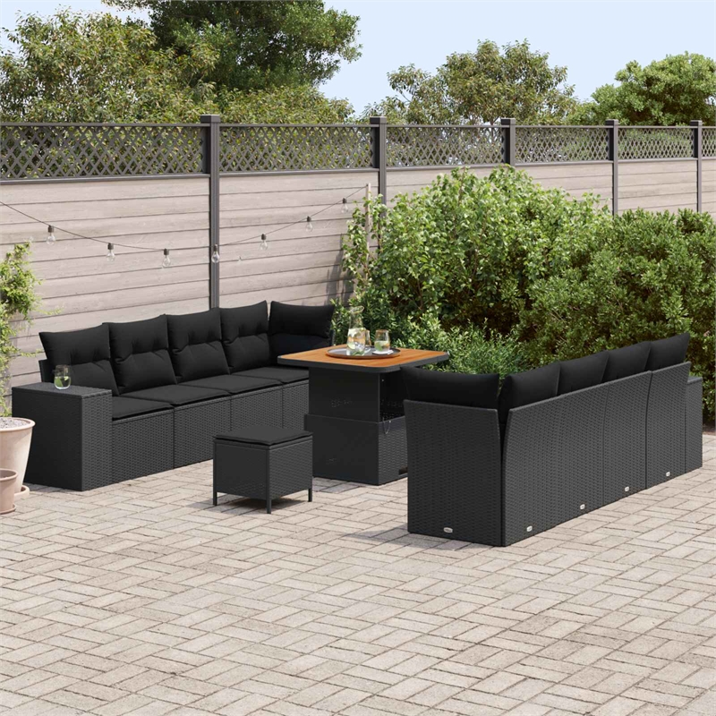 Afuera Living 11 Piece Poly Rattan Garden Sofa Set With Cushions in Black