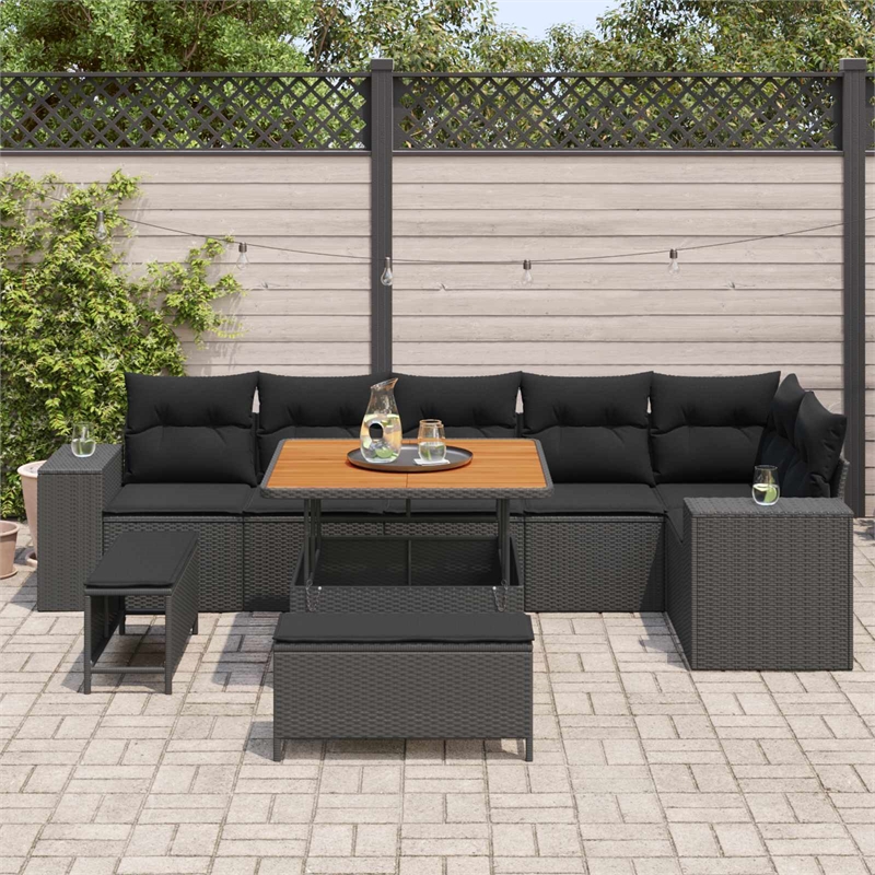 Afuera Living 9 Piece Poly Rattan Garden Sofa Set With Cushions in Black