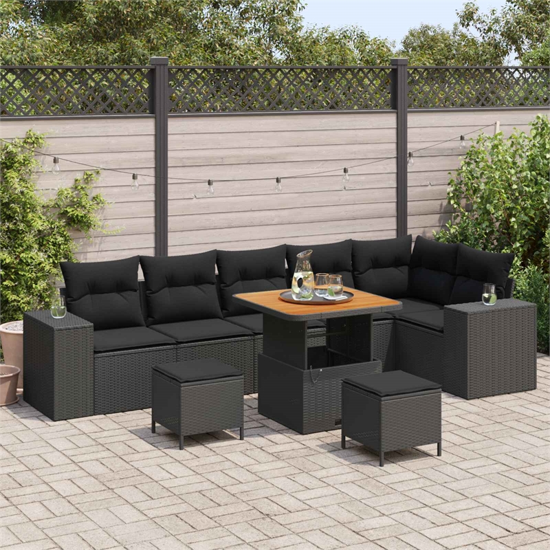 Afuera Living 9 Piece Poly Rattan Garden Sofa Set With Cushions in Black