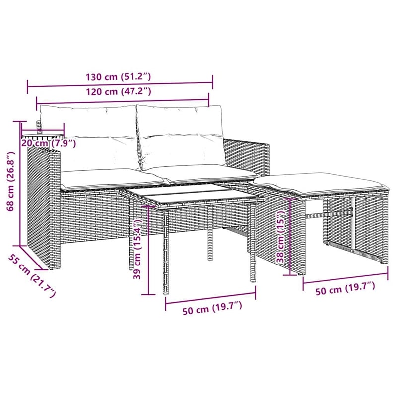 Afuera Living 2-Seater PE Rattan Patio Sofa Set With Adjustable Feet in Gray