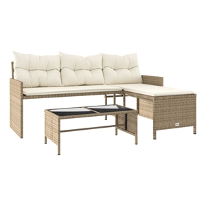 Afuera Living 3-Seater Poly Rattan Garden Sofa With Removable Covers in Beige