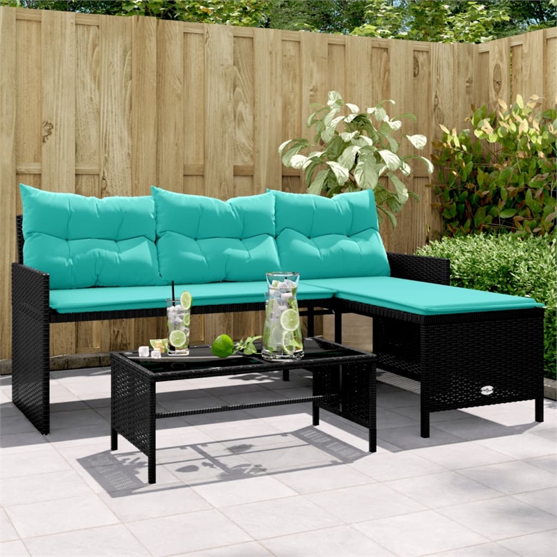 Afuera Living Garden Sofa With Blue Cushions in Turquoise/Black Frame