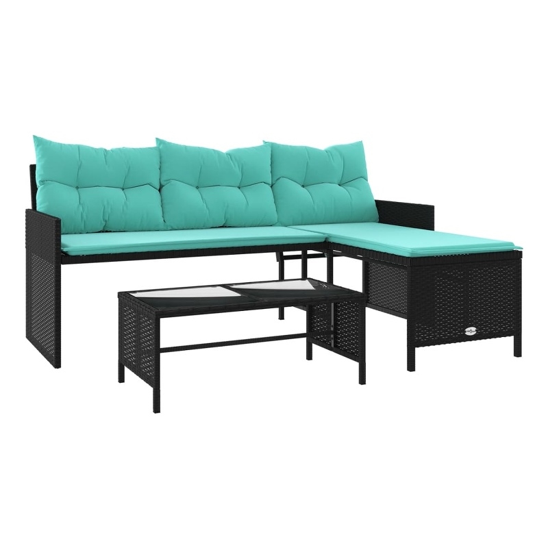 Afuera Living Garden Sofa With Blue Cushions in Turquoise/Black Frame