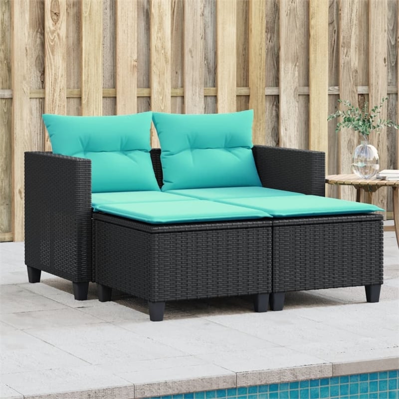 Afuera Living PE Rattan And Powder-Coated Steel Garden Sofa in Black And Blue