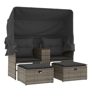 Afuera Living PE Rattan & Powder-Coated Steel & Acacia Wood Garden Sofa in Gray