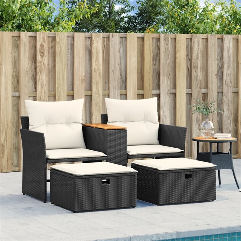 Afuera Living PE Rattan Garden Sofa With Adjustable Feet in Black