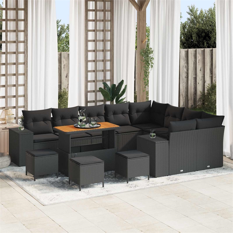Afuera Living 13 Piece Garden Sofa Set With Cushions And Storage in Black