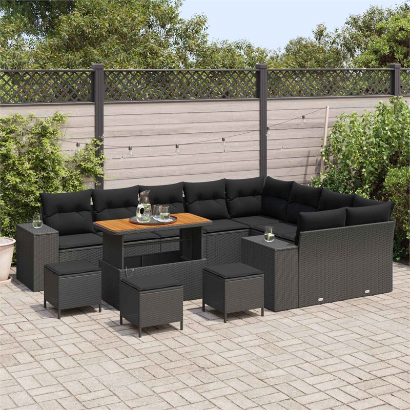 Afuera Living 13 Piece Garden Sofa Set With Cushions And Storage in Black