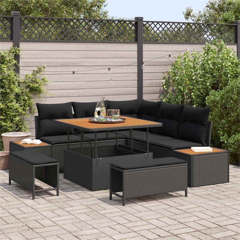 Afuera Living 8 Piece Poly Rattan Garden Sofa Set With Cushions in Black