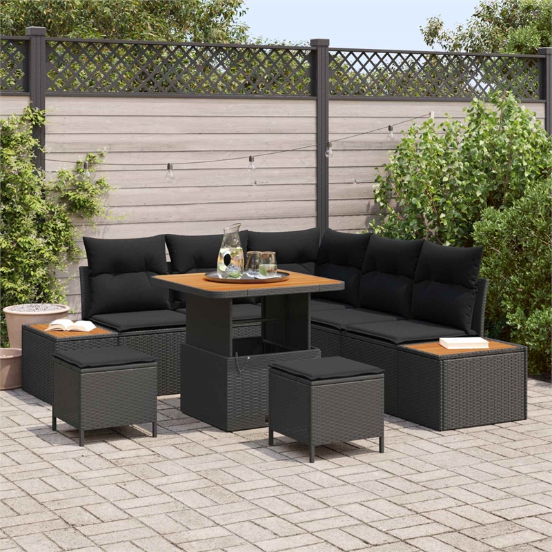 Afuera Living 8 Piece Poly Rattan Garden Sofa Set With Cushions in Black