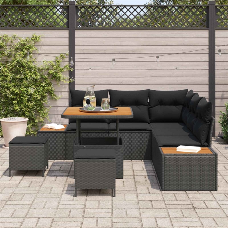 Afuera Living 8 Piece Poly Rattan Garden Sofa Set With Cushions in Black