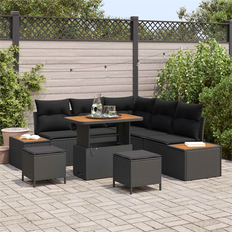 Afuera Living 8 Piece Poly Rattan Garden Sofa Set With Cushions in Black