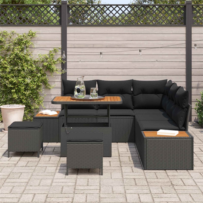 Afuera Living 8 Piece Poly Rattan Garden Sofa Set With Cushions in Black