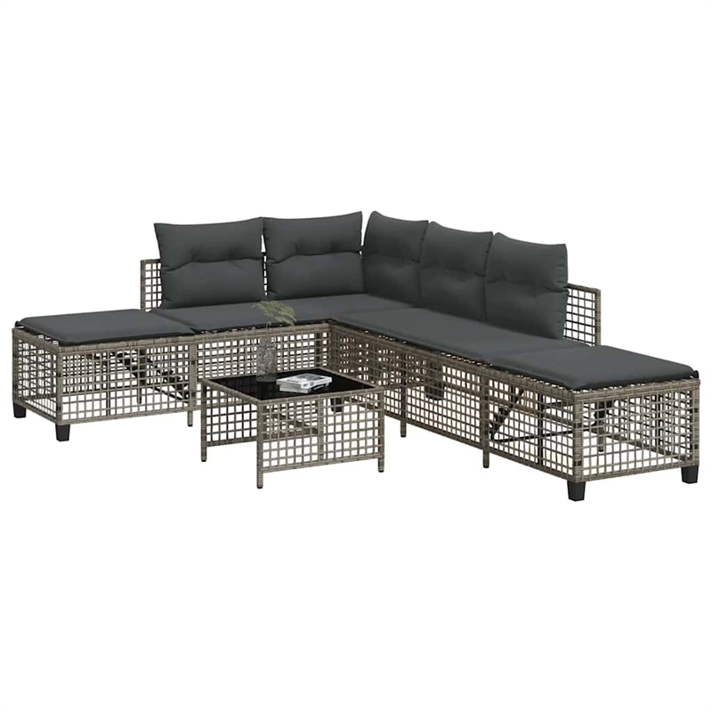 Afuera Living 3-Piece Rattan Corner Patio Sofa Set With Cushions in Dark Gray