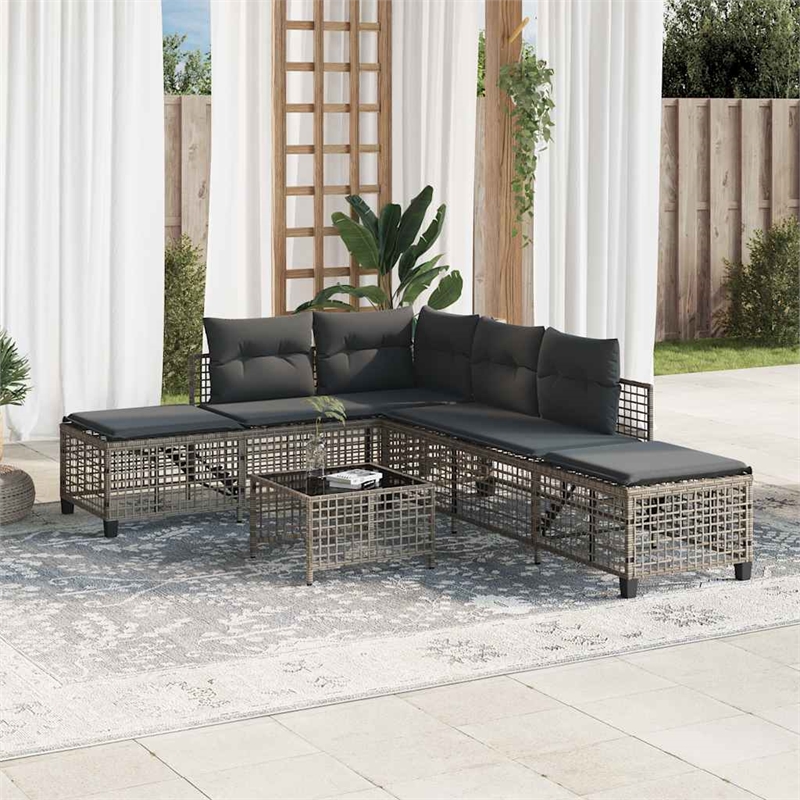Afuera Living 3-Piece Rattan Corner Patio Sofa Set With Cushions in Dark Gray