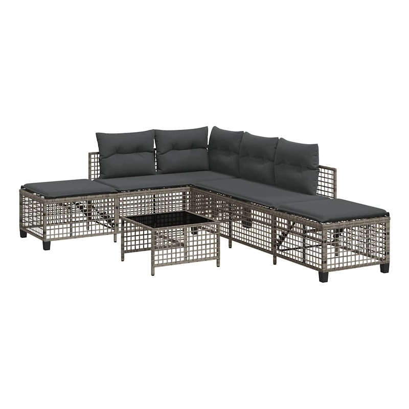 Afuera Living 3-Piece Rattan Corner Patio Sofa Set With Cushions in Dark Gray