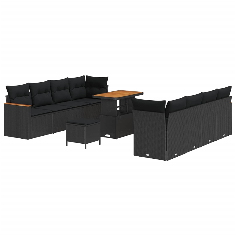 Afuera Living 12 Piece Poly Rattan Garden Sofa Set With Cushions in Black