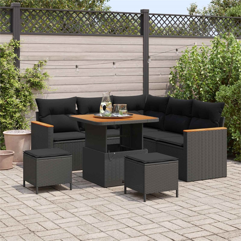 Afuera Living 8 Piece Poly Rattan Garden Sofa Set With Cushions in Black