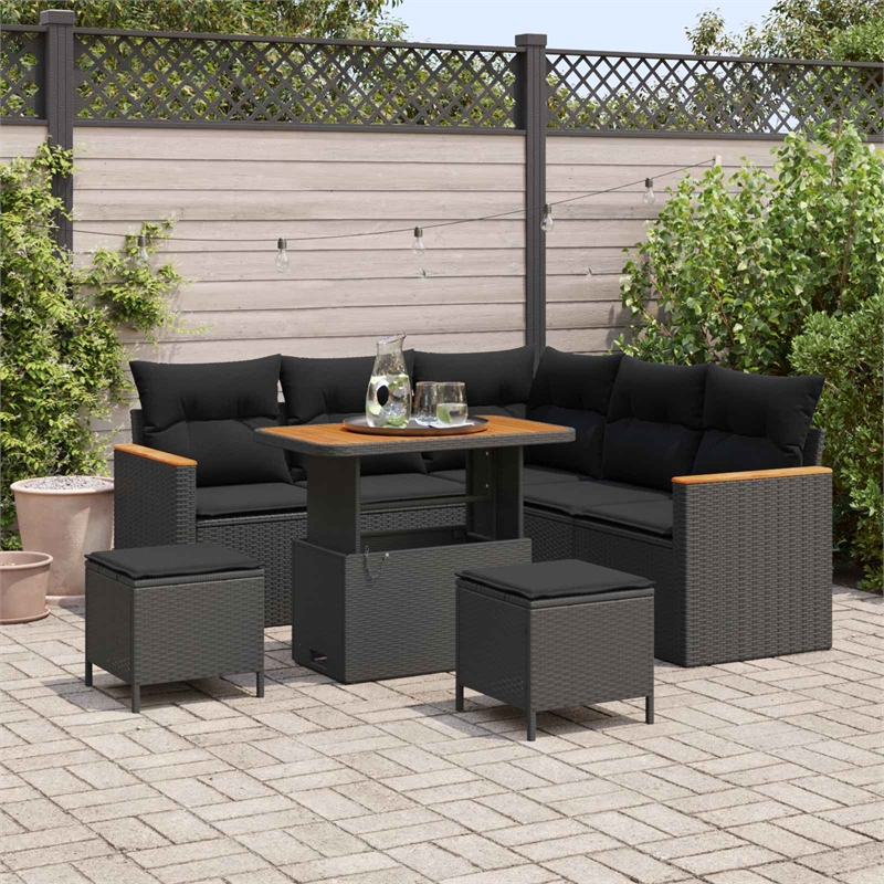 Afuera Living 8 Piece Poly Rattan Garden Sofa Set With Cushions in Black