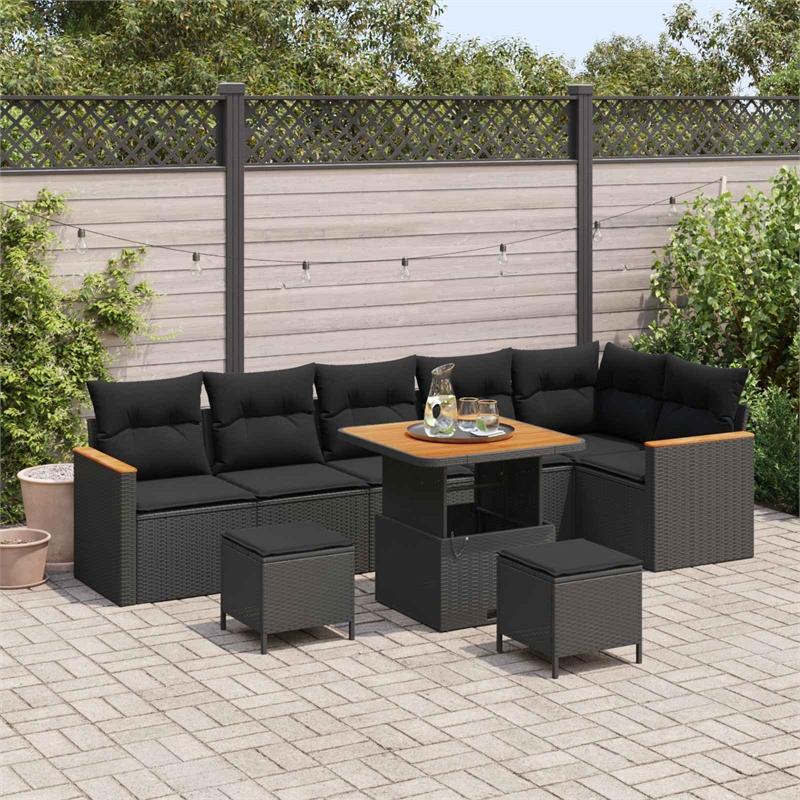 Afuera Living 9 Piece Poly Rattan Garden Sofa Set With Cushions in Black