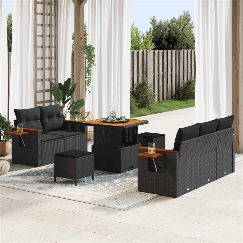 Afuera Living 10 Piece Poly Rattan Garden Sofa Set With Cushions in Black