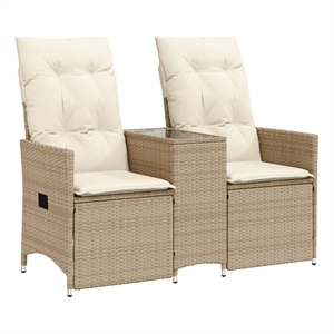 Afuera Living 2-Seater PE Rattan Reclining Garden Sofa in Beige