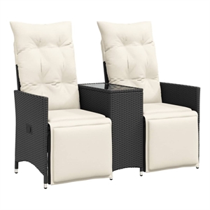 Afuera Living Contemporary Reclining Garden Sofa in Black & Cream/White