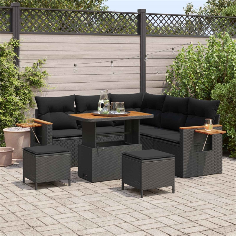 Afuera Living 9 Piece Poly Rattan Garden Sofa Set With Cushions in Black
