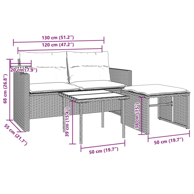 Afuera Living Rattan Powder-Coated Steel & Glass Garden Sofa Set in Black