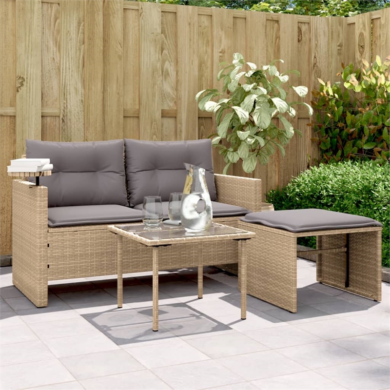 Afuera Living 2-Seater PE Rattan Garden Sofa Set in Beige And Light Gray