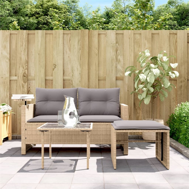 Afuera Living 2-Seater PE Rattan Garden Sofa Set in Beige And Light Gray
