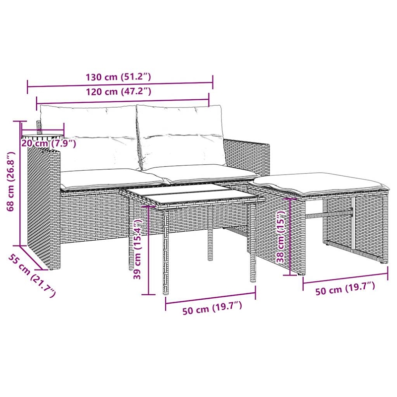 Afuera Living Contemporary 2-Seater PE Rattan Patio Sofa Set in Black