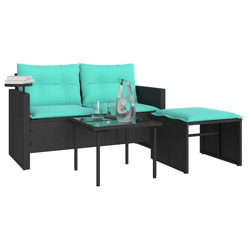 Afuera Living Contemporary 2-Seater PE Rattan Patio Sofa Set in Black