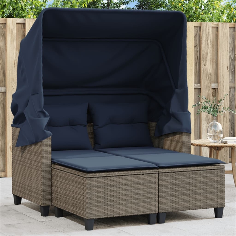Afuera Living PE Rattan And Powder-Coated Steel Garden Sofa Gray And Navy Blue