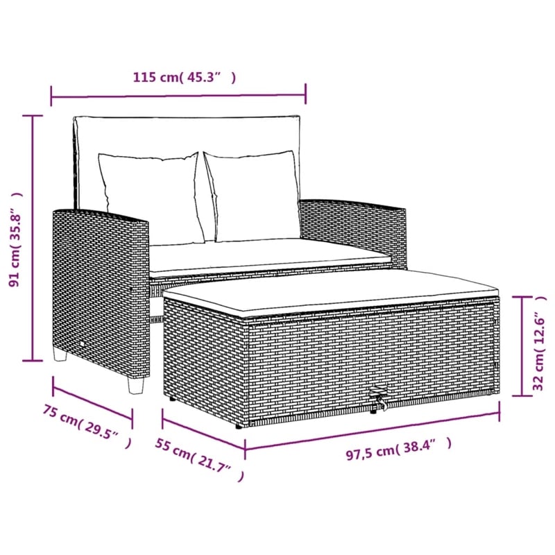 Afuera Living 2-Seater PE Rattan And Powder-Coated Steel Patio Sofa in Beige