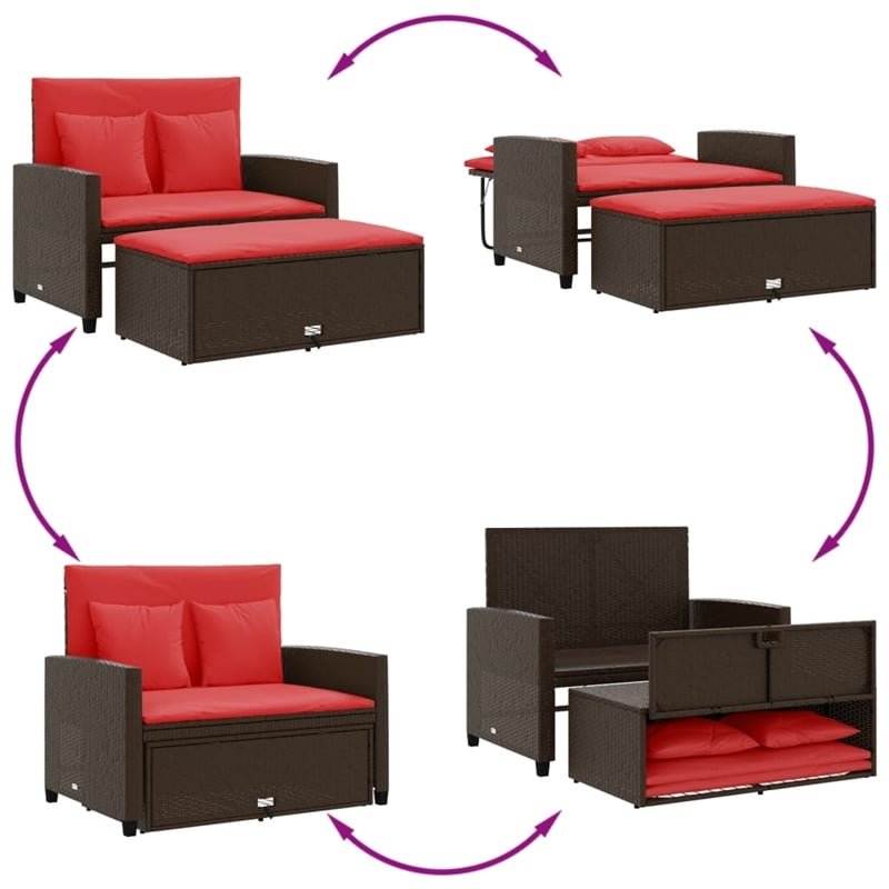 Afuera Living 2-Seater Poly Rattan Patio Sofa in Brown & Red