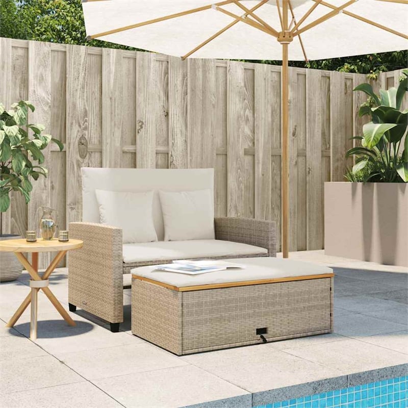 Afuera Living 2-Seater Convertible Poly Rattan Patio Sofa in Beige