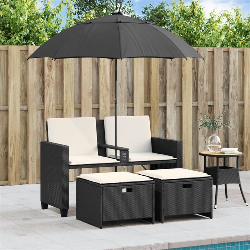 Afuera Living Contemporary PE Rattan Patio Sofa in Black Finish