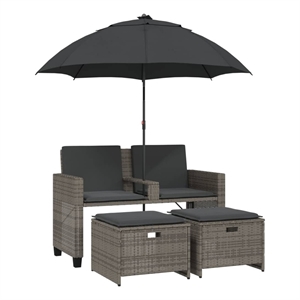 Afuera Living PE Rattan Garden Sofa With Adjustable Armrests in Gray