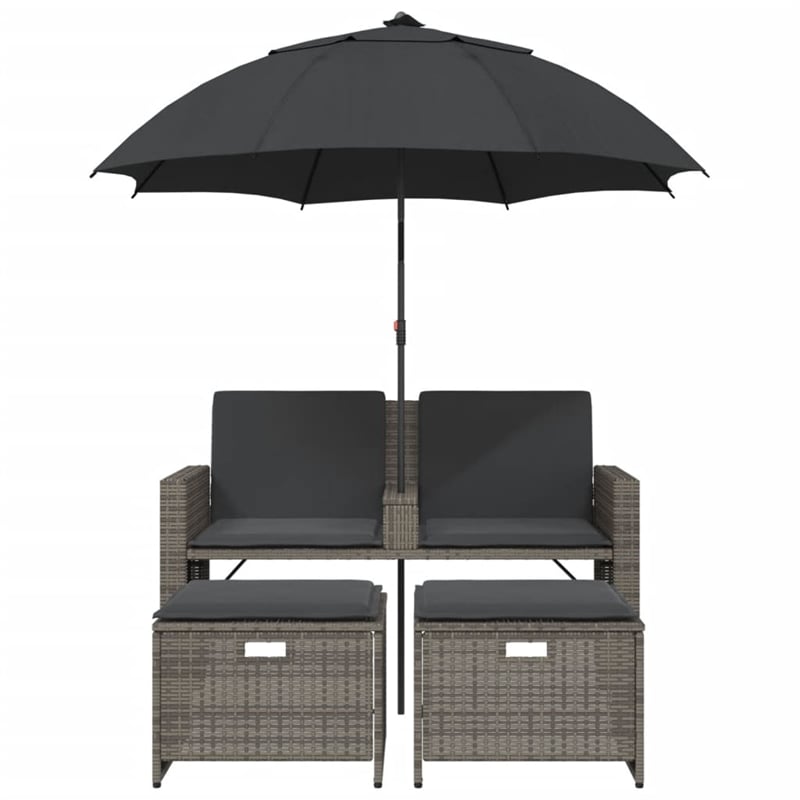 Afuera Living PE Rattan Garden Sofa With Adjustable Armrests in Gray