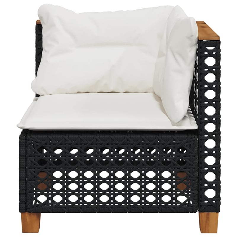 Afuera Living Patio Corner Sofa With Cushions in Cream White & Black Poly Rattan