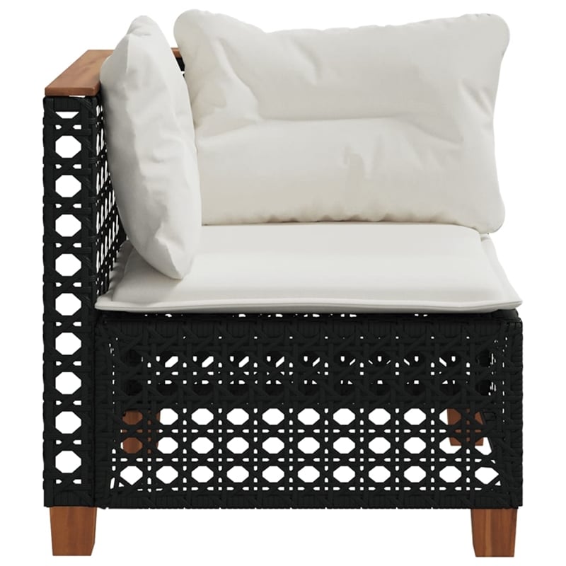 Afuera Living Patio Corner Sofa With Cushions in Cream White & Black Poly Rattan