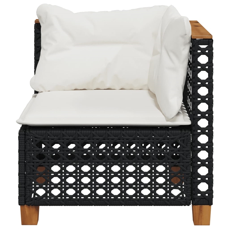 Afuera Living Patio Corner Sofa With Cushions in Cream White & Black Poly Rattan