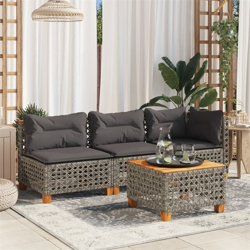 Afuera Living Poly Rattan Patio Corner Sofa With Cushions in Dark Gray
