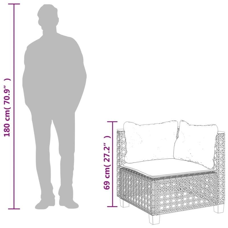 Afuera Living Poly Rattan Patio Corner Sofa With Cushions in Dark Gray